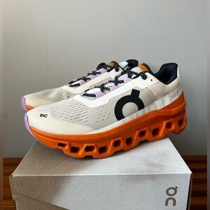 On Running Cloudmonster shoes size 9.5 in Fawn/Turmeric. Brand new.